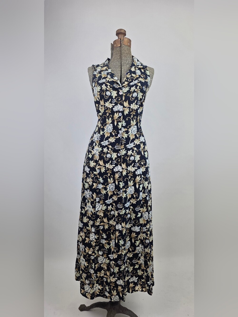 All That Jazz Vintage 90's Women's Floral Rose Sleeveless Collared Midi Dress 11